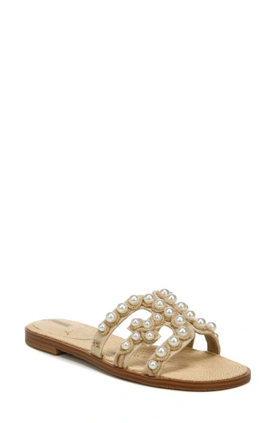 Shop Sam Edelman Bay Imitation Pearl Cutout Slide Sandal In Summer Sand