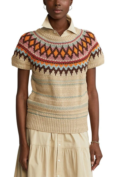 Polo Ralph Lauren Jacquard-knit Short-sleeve Sweater In Tan | ModeSens