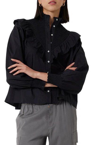 Shop French Connection Ruffle Cotton Blouse In Black