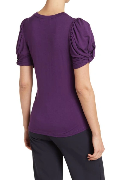 Renee C Solid Scrunched Sleeve Top In Plum