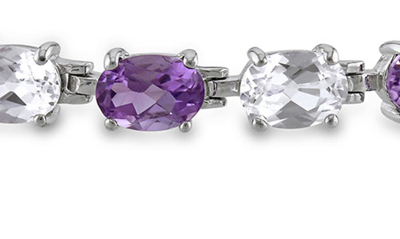 Delmar Sterling Silver Alternating Amethyst & Created White Sapphire Bracelet In Purple