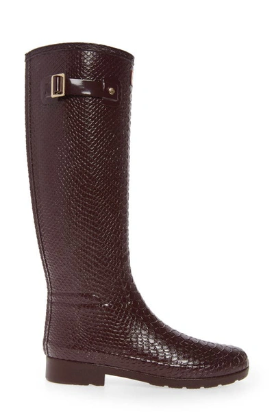 Shop Hunter Original Embossed Refined Tall Waterproof Rain Boot In Chestnut Crust