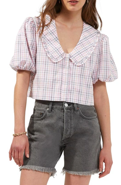 Shop French Connection Yaki Check Crop Organic Cotton Blouse In Soft Pink Check