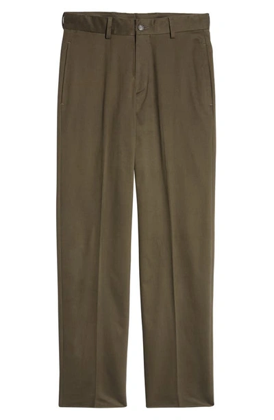 Shop Berle Charleston Khakis Flat Front Stretch Sateen Pants In Olive