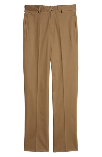 Shop Berle Charleston Khakis Flat Front Stretch Sateen Pants In Dk Khaki