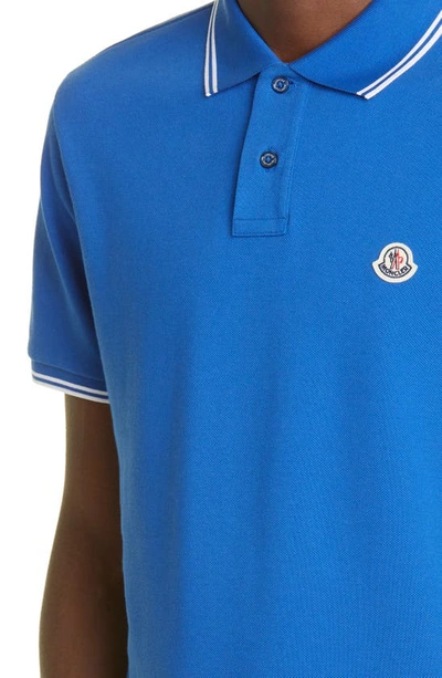 Shop Moncler Logo Patch Tipped Cotton Piqué Polo In Bright Blue