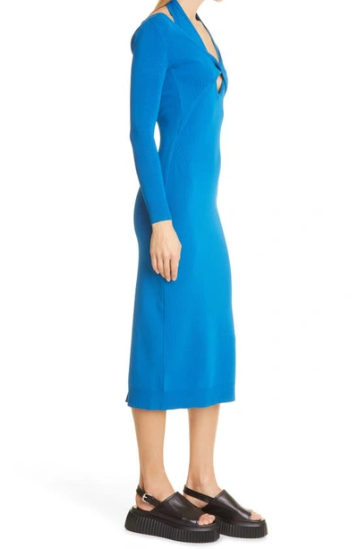 Shop Monse Long Sleeve Cutout Sweater Dress In Azure