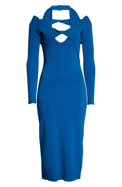 Shop Monse Long Sleeve Cutout Sweater Dress In Azure