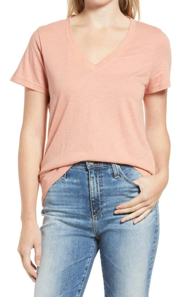 Shop Madewell Whisper Cotton V-neck T-shirt In Burnished Blush