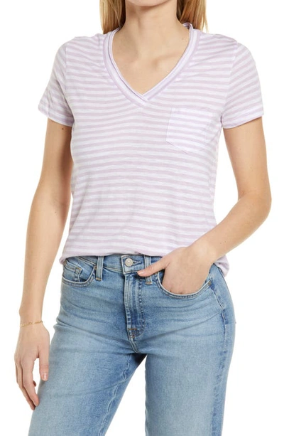 Shop Caslon Short Sleeve V-neck T-shirt In Purple Bloom- White Stripe