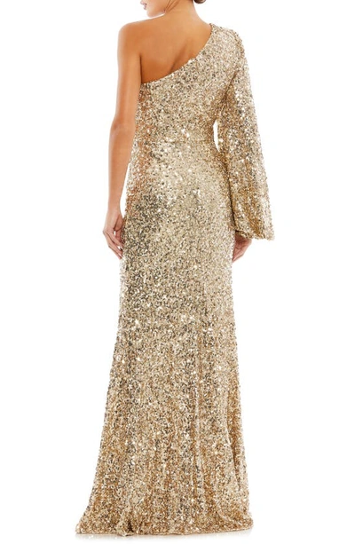 Shop Mac Duggal Sequin One-shoulder Column Gown In Gold