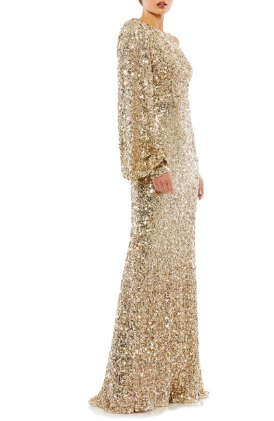 Shop Mac Duggal Sequin One-shoulder Column Gown In Gold