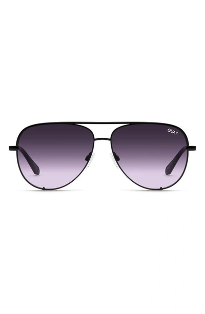 Shop Quay High Key 64mm Oversize Aviator Sunglasses In Black / Black Purple Fade