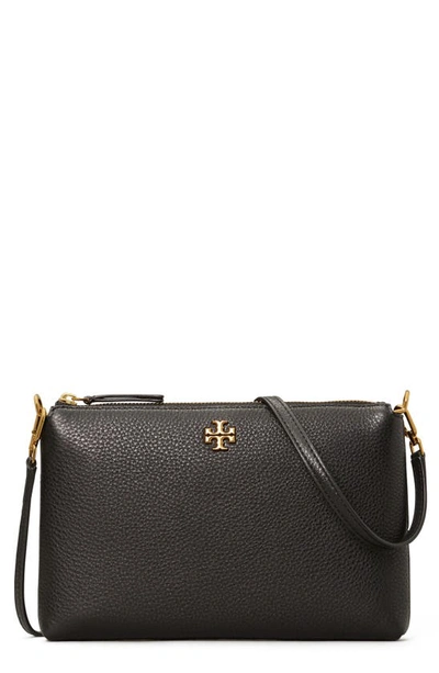 Shop Tory Burch Mercer Pebbled Zip Crossbody Bag In Black