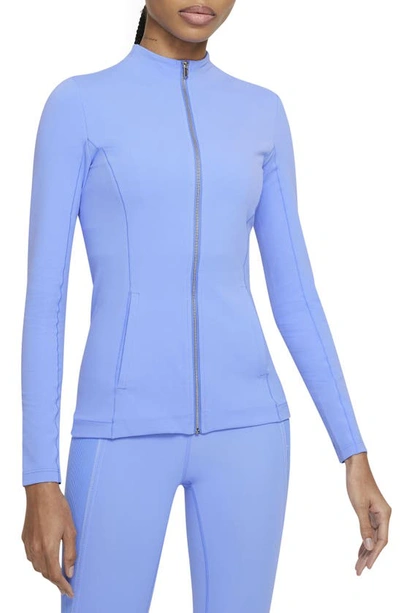 Shop Nike Yoga Luxe Dri-fit Full Zip Jacket In Royal Pulse/ Aluminum