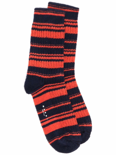 Shop Marni Striped Knitted Socks In Blue