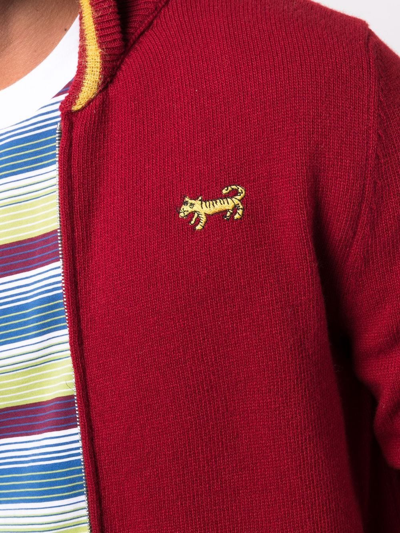 Shop Marni Logo-embroidered Knitted Cardigan In Red