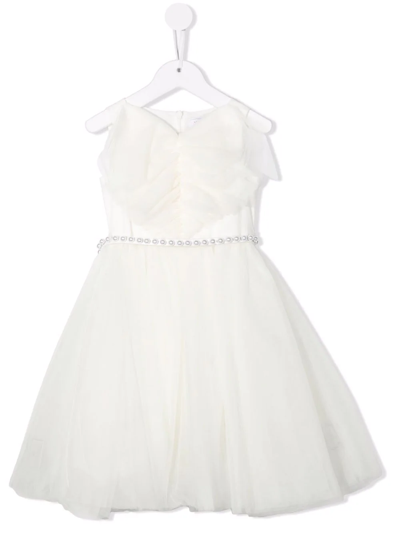 Monnalisa Pearl-belted Dress In White