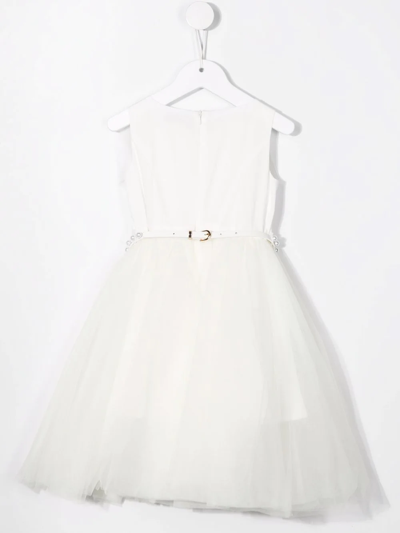 Monnalisa Pearl-belted Dress In White