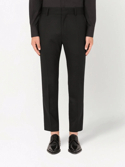 Shop Dolce & Gabbana Tailored Stretch-wool Trousers In Black