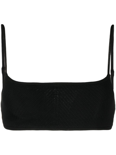 Shop Muller Of Yoshiokubo Ribbed-knit Cropped Top In Black