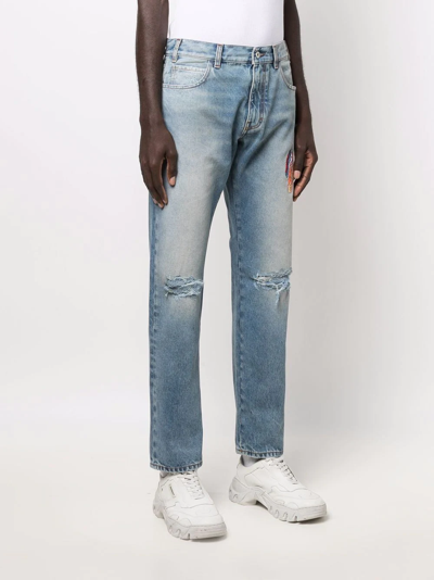 Shop Marcelo Burlon County Of Milan Straight-leg Denim Jeans In Blue