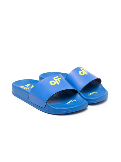 Shop Off-white Logo-print Pool Slides In Blue