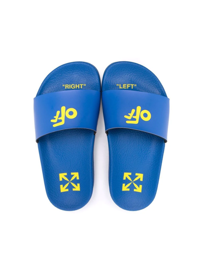 Shop Off-white Logo-print Pool Slides In Blue