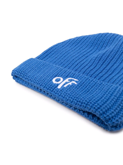 Shop Off-white Embroidered Logo Beanie In Blue