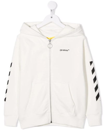 Shop Off-white Diag-print Zip-up Hoodie In White