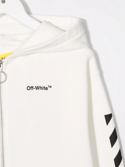 Shop Off-white Diag-print Zip-up Hoodie In White