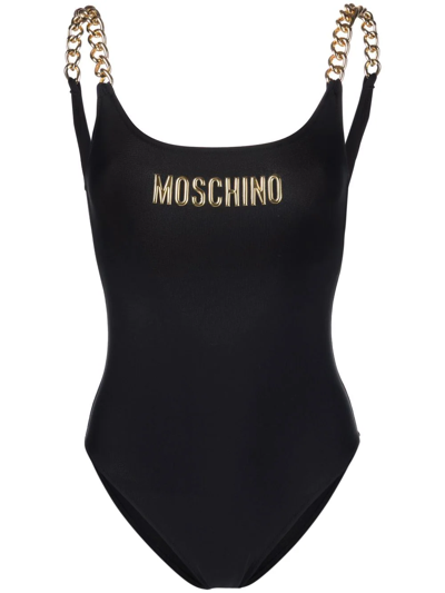 Moschino Logo Chain Strap One-piece Swimsuit In Black | ModeSens