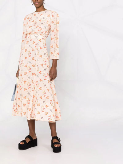 Ulyana Sergeenko Floral-print Silk Midi Dress In Neutrals