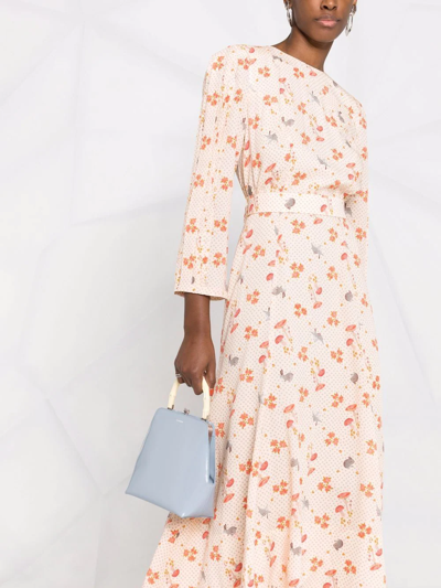 Shop Ulyana Sergeenko Floral-print Silk Midi Dress In Neutrals