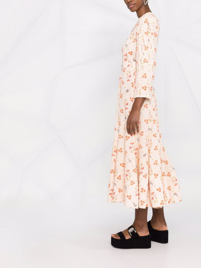 Shop Ulyana Sergeenko Floral-print Silk Midi Dress In Neutrals