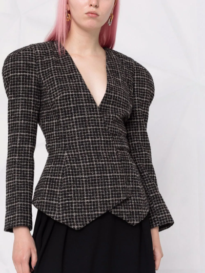 Ulyana Sergeenko Check Wrap-style Blazer In Black