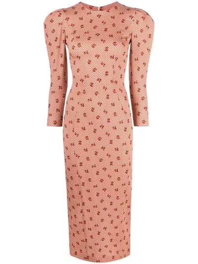 Shop Ulyana Sergeenko Printed Puff-sleeve Dress In Neutrals