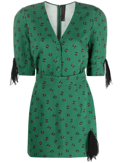 Ulyana Sergeenko Printed V-neck Minidress In Green