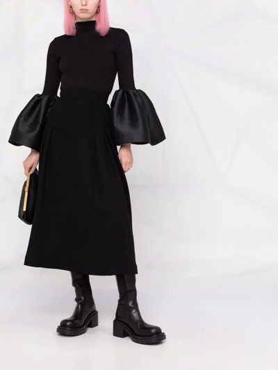 Ulyana Sergeenko A-line Silk Midi Skirt In Black