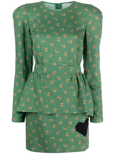 Shop Ulyana Sergeenko Printed Peplum Dress In Green