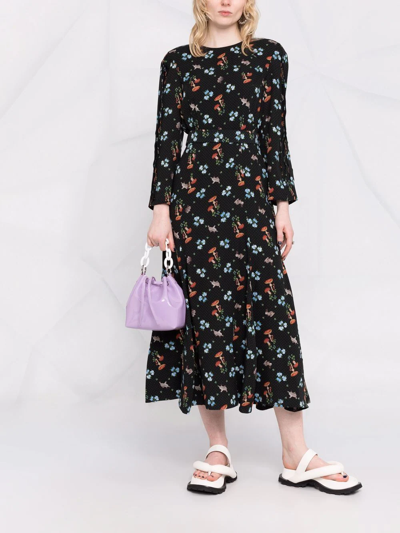 Shop Ulyana Sergeenko Floral-print Silk Dress In Black