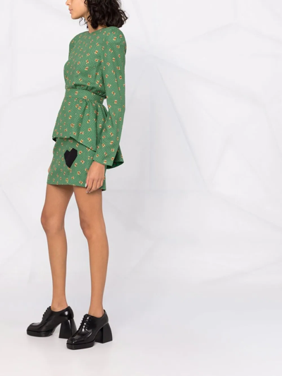 Shop Ulyana Sergeenko Printed Peplum Dress In Green