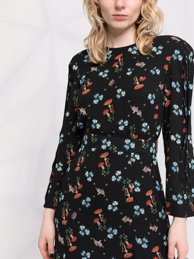 Shop Ulyana Sergeenko Floral-print Silk Dress In Black