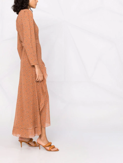 Ulyana Sergeenko Graphic-print Silk Ruffled Dress In Brown