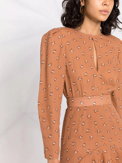 Ulyana Sergeenko Graphic-print Silk Ruffled Dress In Brown
