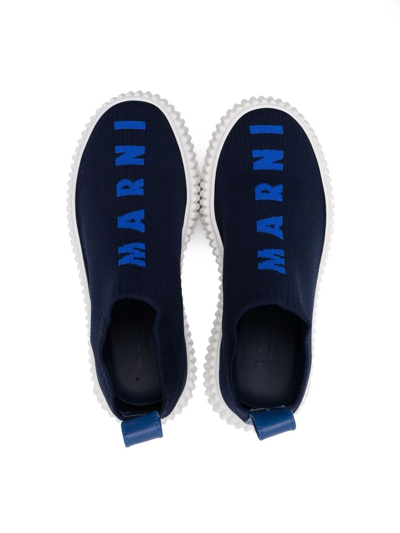 Shop Marni Teen Logo-print Pull-on Sneakers In Blue