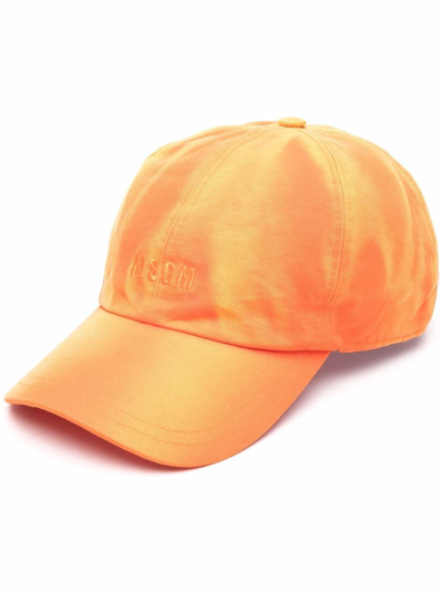 Shop Msgm Embroidered-logo Baseball Cap In Orange