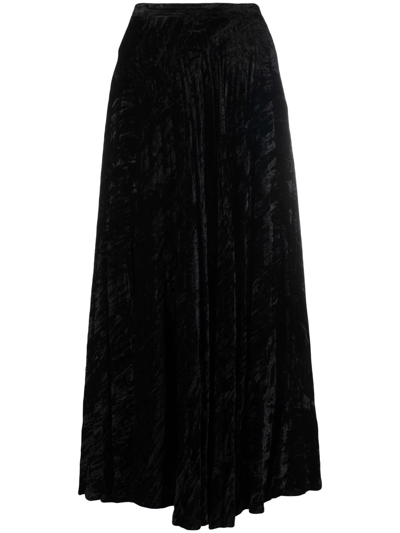 SAINT LAURENT Pre-owned 1970s Velvet-effect Pleated Skirt In Black