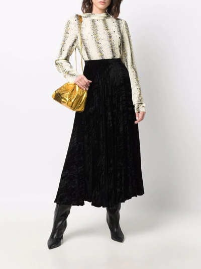 Pre-owned Saint Laurent 1970s Velvet-effect Pleated Skirt In Black