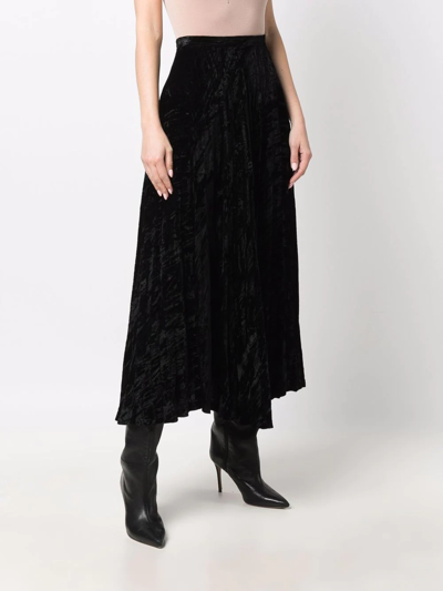 Pre-owned Saint Laurent 1970s Velvet-effect Pleated Skirt In Black